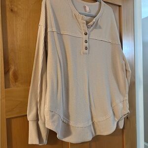Source Unknown Cream Ribbed Henley Top